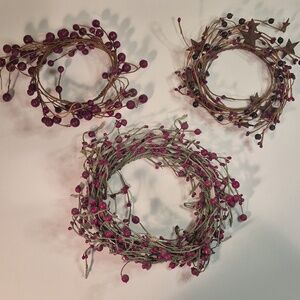 RUSTIC Country Charm Pip Berry Candle Ring Wreaths, Set of 3 Different Styles